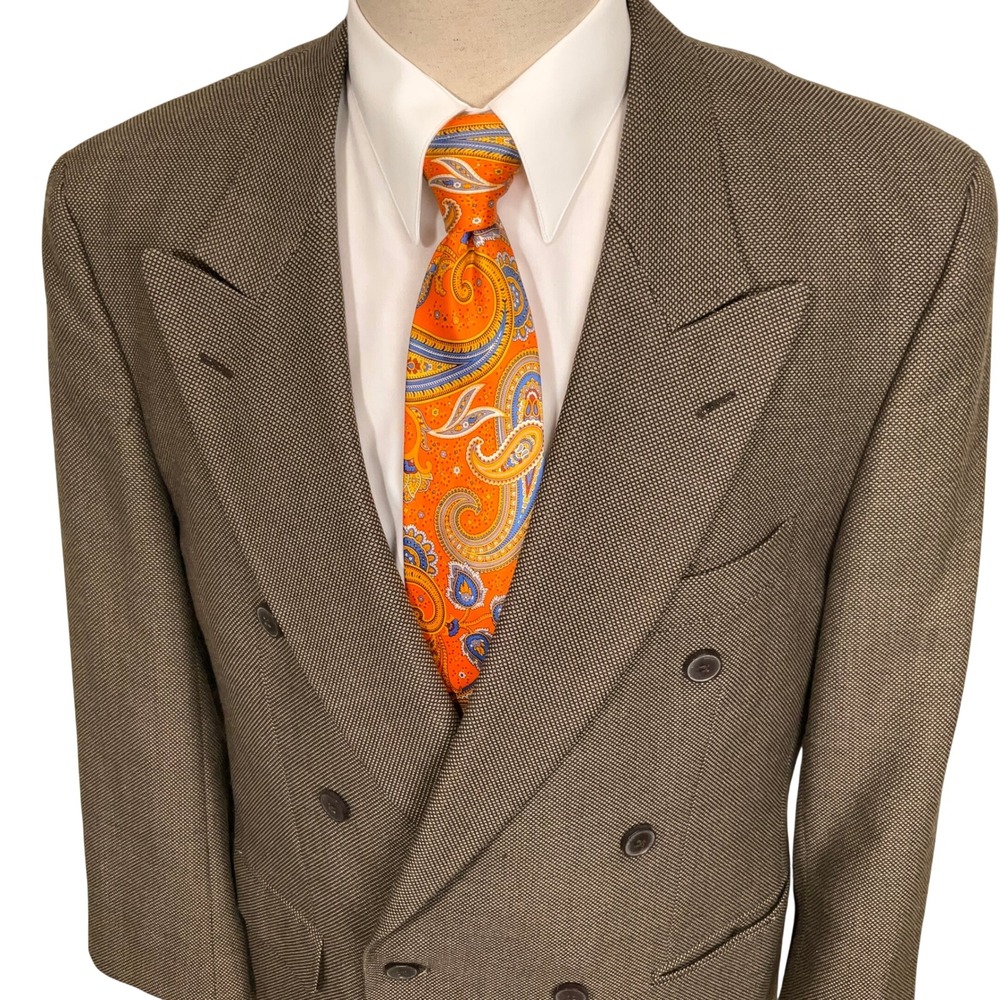 J. Riggings Blazer Mens 40R Brown Birdseye Texture Preppy Double Breasted 90s